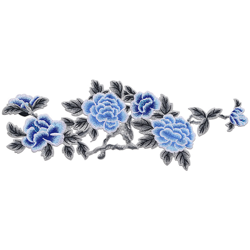 牡丹芍药刺绣布贴马来服汉服装装饰绣片辅料布贴