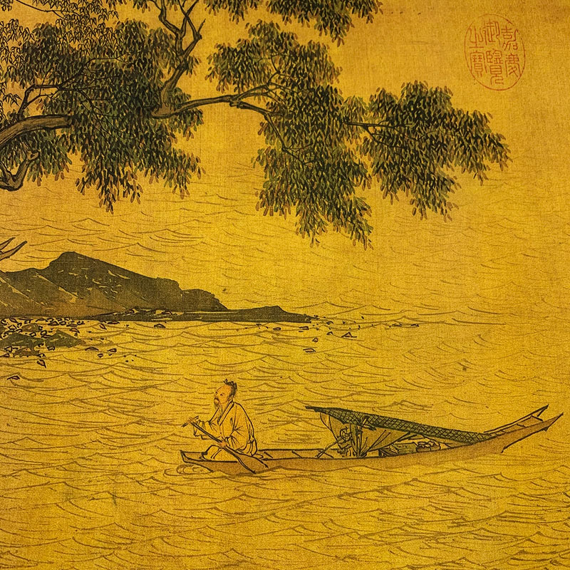 溪山渔隐图全图唐唐伯虎山水风景名画收藏喷绘国画