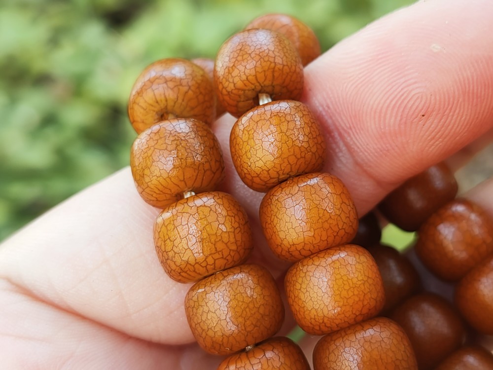 天然开片老风化菩提根108颗佛珠纯手工陈籽白玉菩提根手串男女