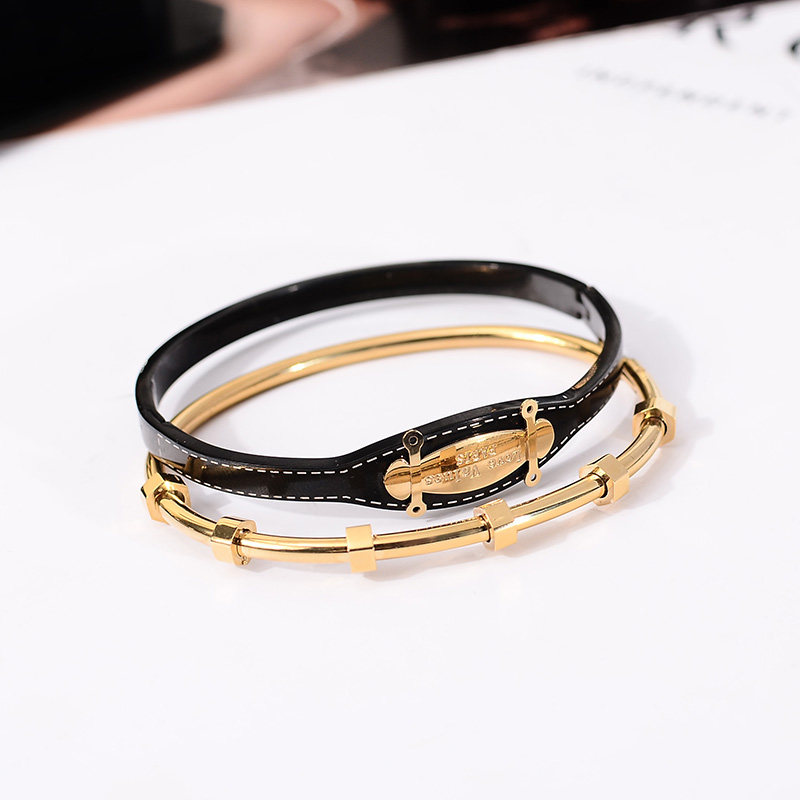 欧美风经典黑色钛钢手镯冷淡风气气质手环网红手镯