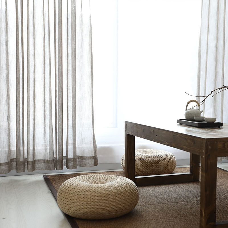 云烟素淡清雅中式亚麻纱简约禅意风格素色纱帘茶室书房麻纱窗帘纱