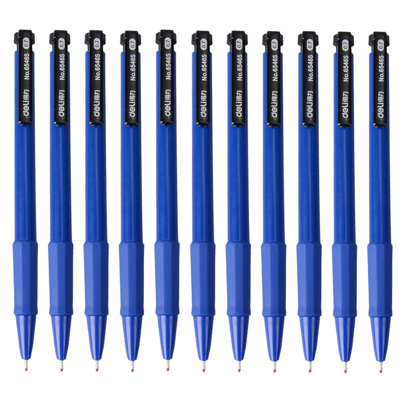 蓝色油笔圆珠笔得力感顺笔水按动批发专用签字笔圆珠笔