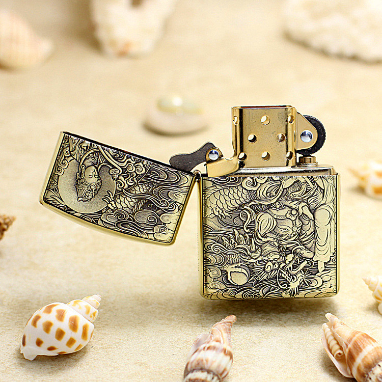 正品防风男士限量龙限量zippo生肖本命浮雕盔甲zippo