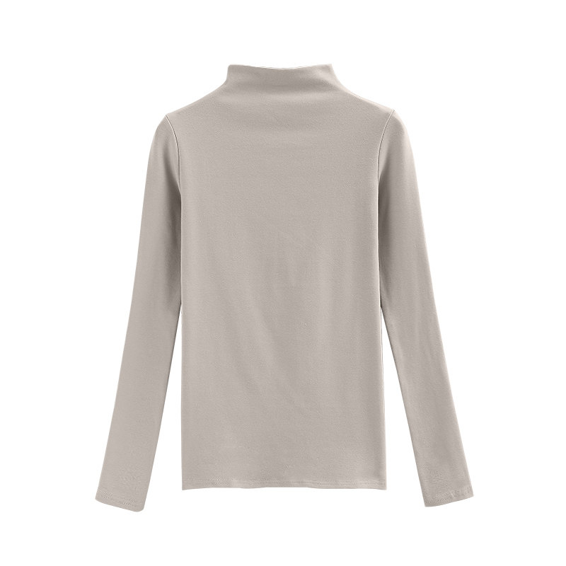 秋冬半高领长袖体恤打底上衣修身纯色纯棉简约t恤打底衫女装