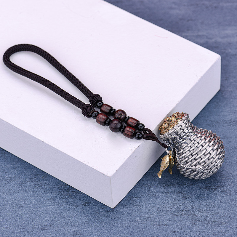 泰光银楼足银赢利有余手把件鱼篓银茶文玩创意挂件摆件