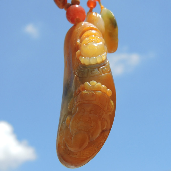 方言精品晓峰珍稀名品油黄金包银人财两旺吊坠黄玉颈饰