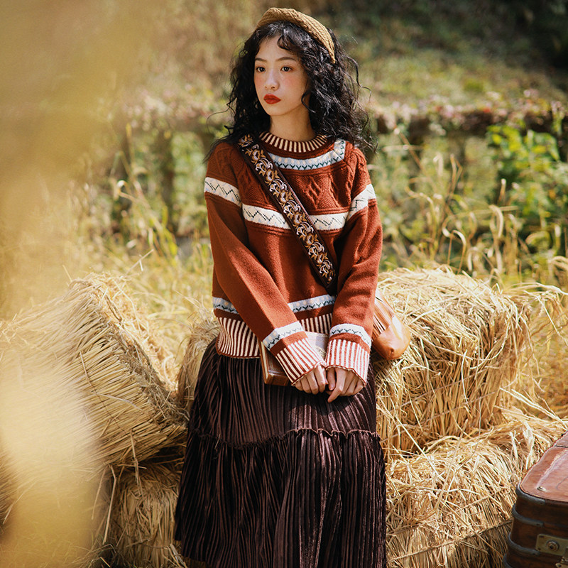 红谷精灵 廷外2019秋冬新款复古文艺古着风大牌上衣百搭毛衣