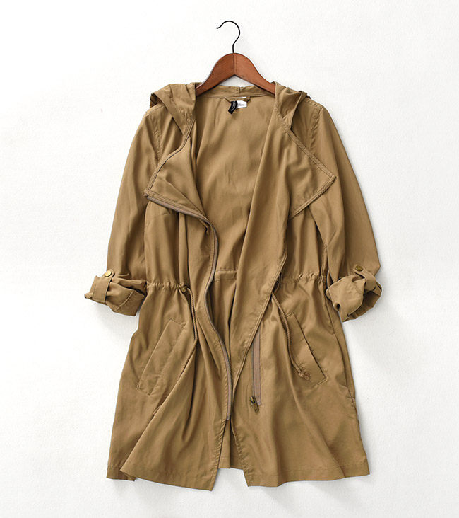 春秋薄款女士中长风衣斜拉拉链开衫外套通勤风衣