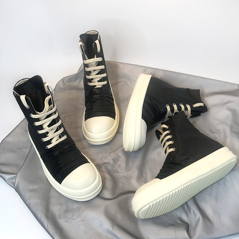 koan精工副线高帮水蜡黑褶皱系带情侣tpu厚底高帮鞋