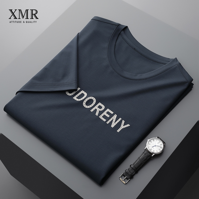 冰爽桑蚕丝短袖T恤男夏薄款高端男装新款圆中年男士半袖体恤衫