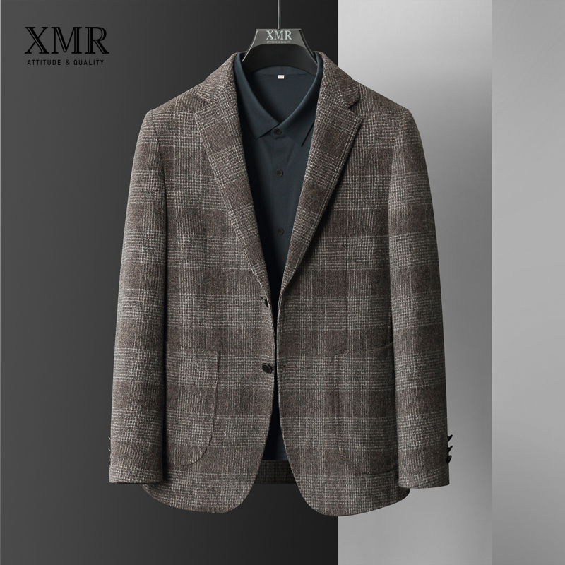 经典格纹羊毛西装外套男韩版潮流秋季小单西高端男士休闲西服上衣