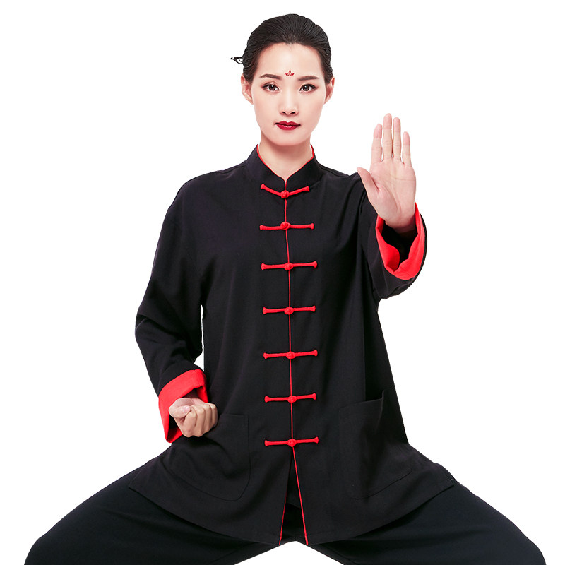 山人运动太极服女新款弹力棉麻春秋翻袖中国国风太极服