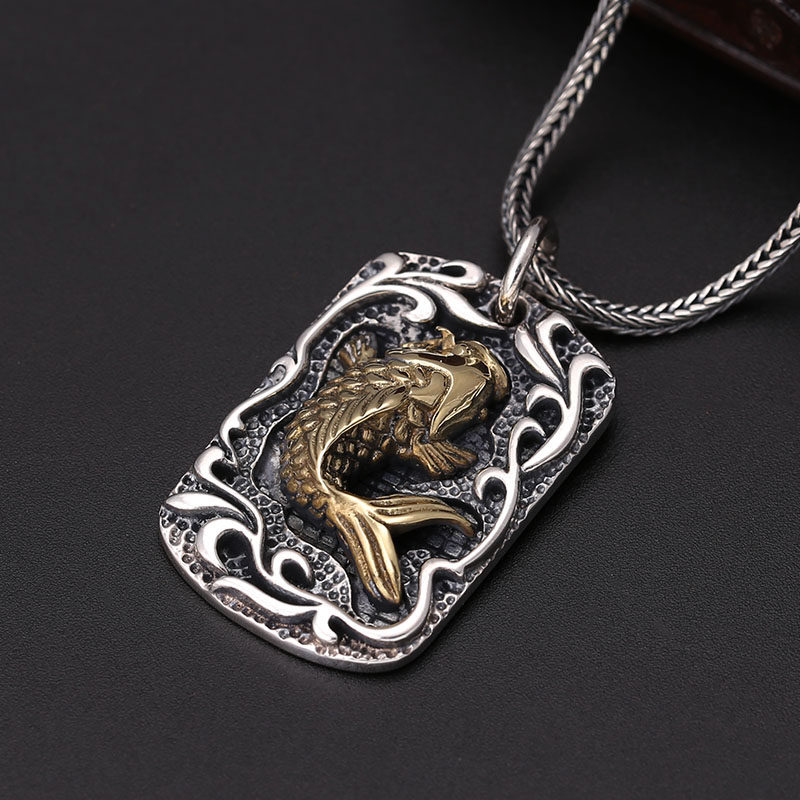 富贵鹿年年有鱼锦鲤吊坠男女 纯银s925复古时尚 个性小吊牌可刻字