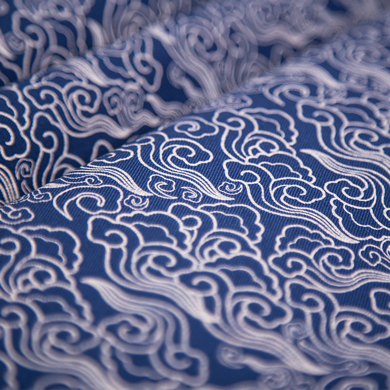 蓝色祥云海浪和风棉布厚实顺滑复古印花印花布海绵垫