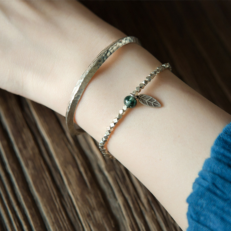 泰国清迈手工手镯女款复古做旧9999纯银老式手镯