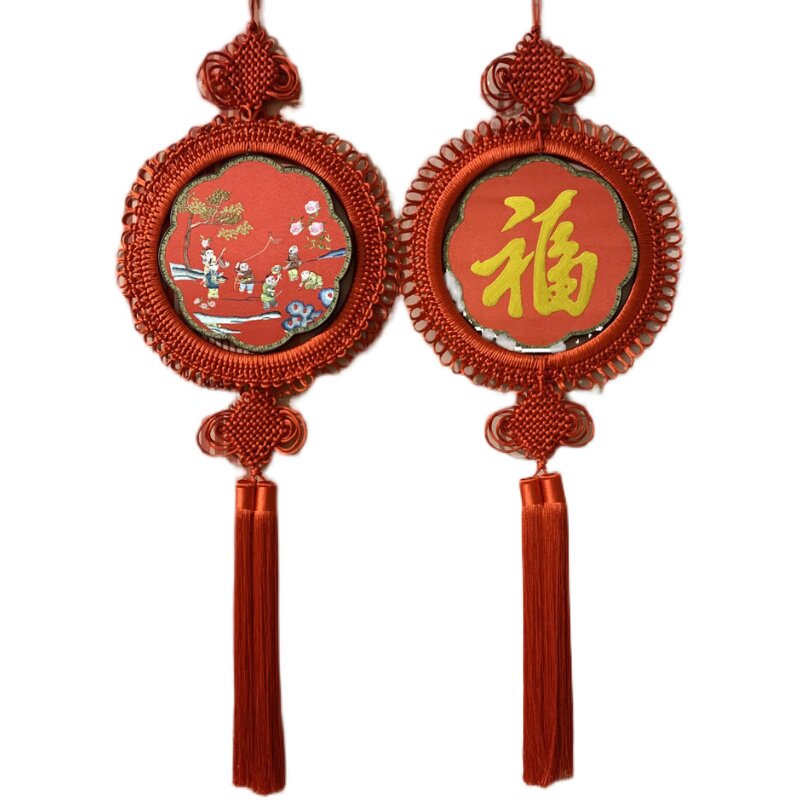 苏绣中国结福字挂件双面绣花客厅高档招财背景苏绣