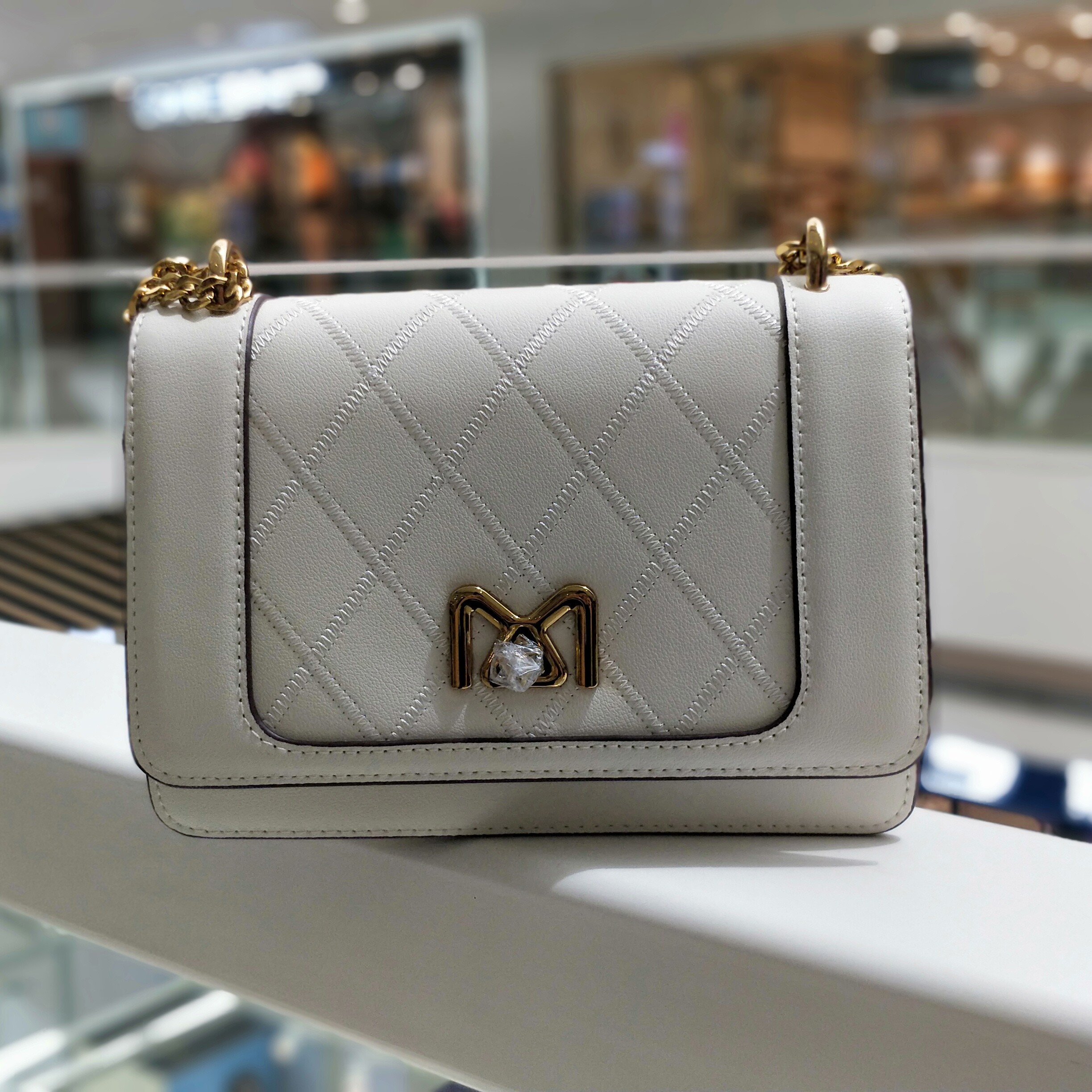 omi欧米字母牛皮包牛皮菱格链条包斜跨小方真皮小方包