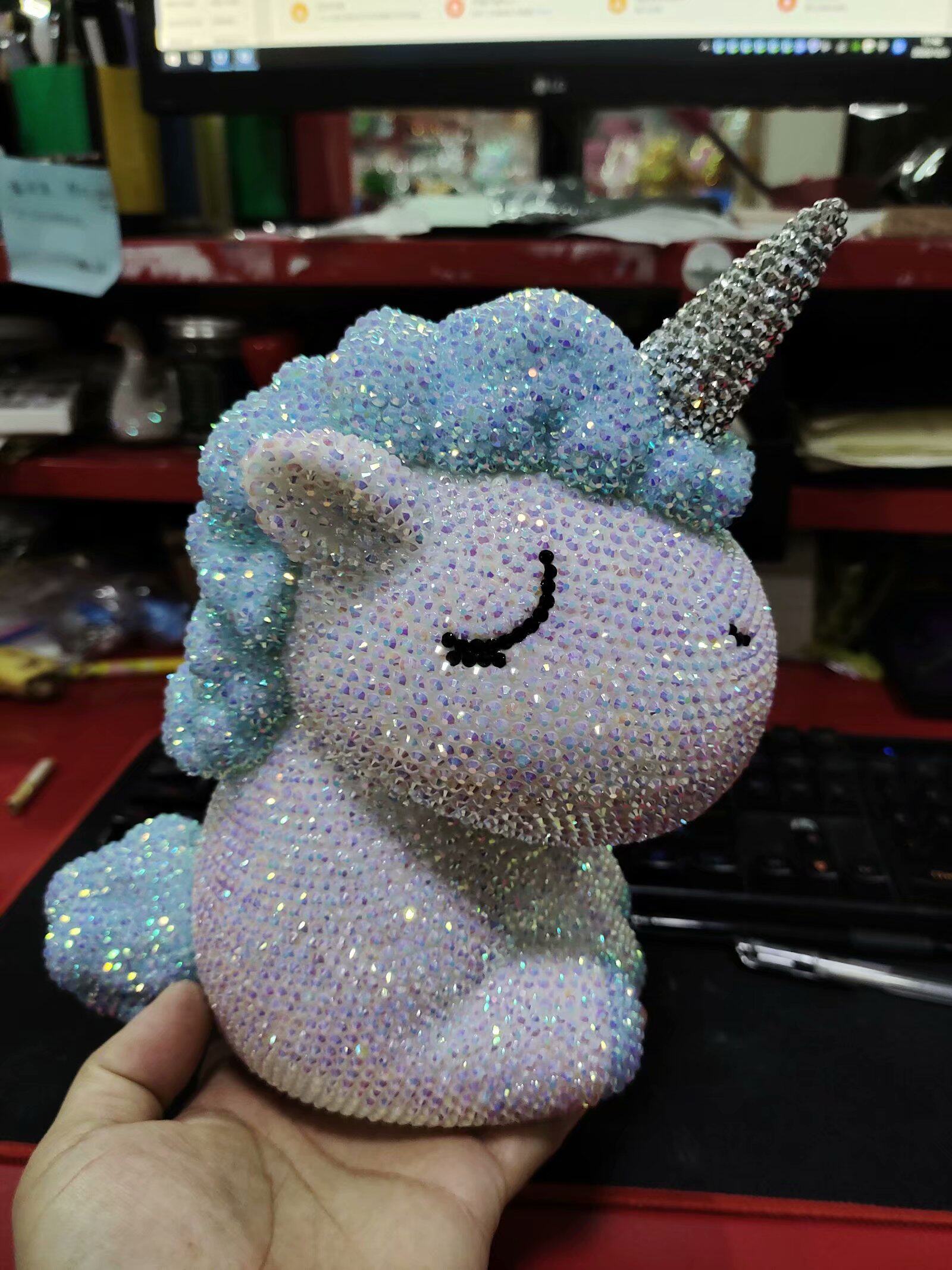 粉色手工diy贴钻少女独角兽摆件色系可爱送礼动漫水杯