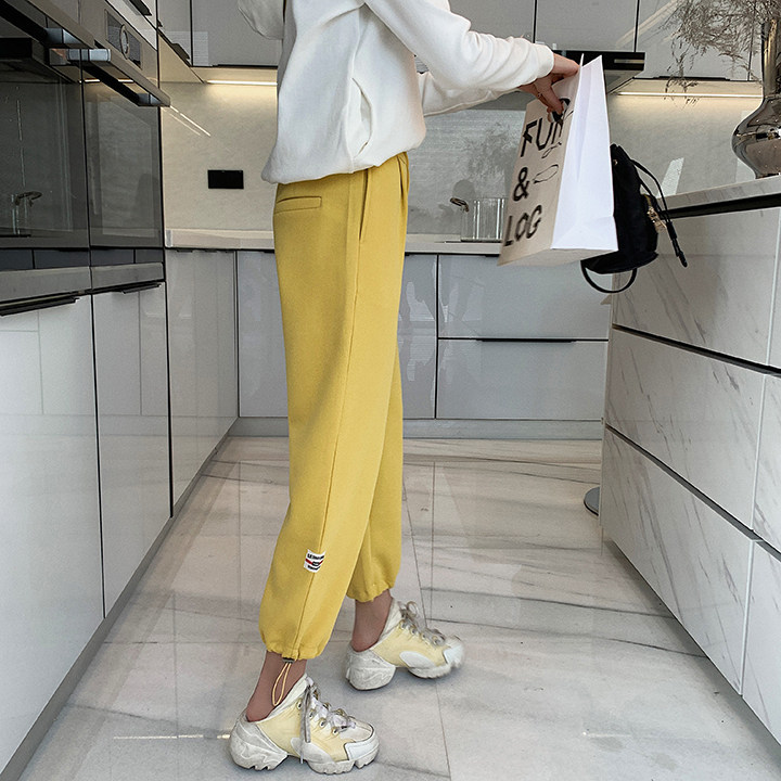 黄色休闲卫裤女春秋欧洲2021年新款欧货休闲裤