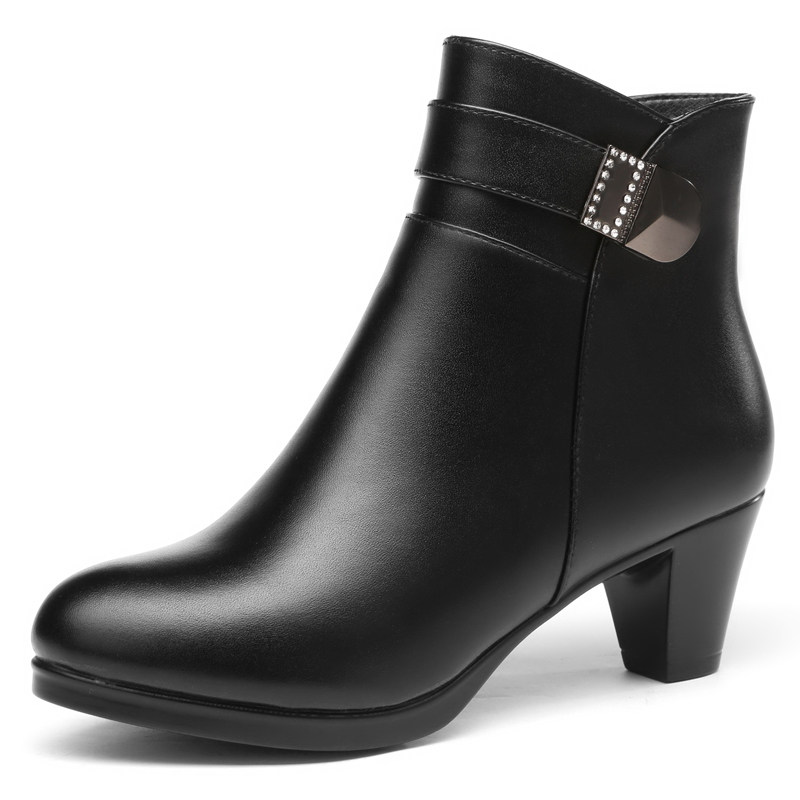 冬季加绒保暖女士棉皮鞋中跟妈妈棉鞋真皮秋季靴子棉皮靴大码女鞋_4