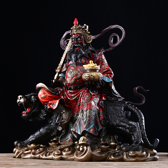 纯铜武财神关公佛像赵公明公明神像骑虎彩绘五路装饰摆件