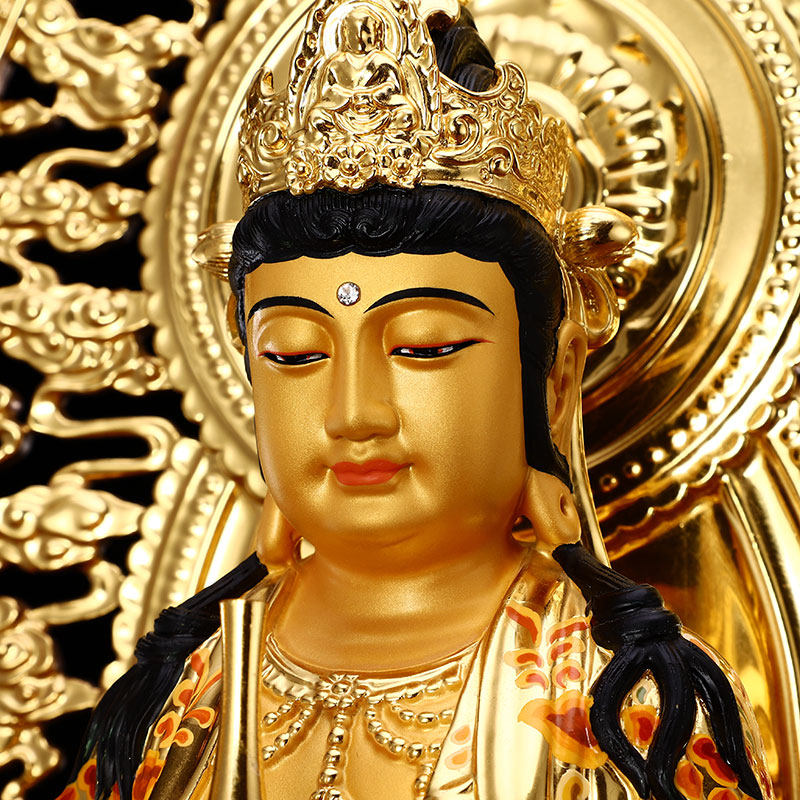 西方三圣佛像台湾纯铜手工贴金摆件释迦摩尼佛阿弥陀佛观音大势至