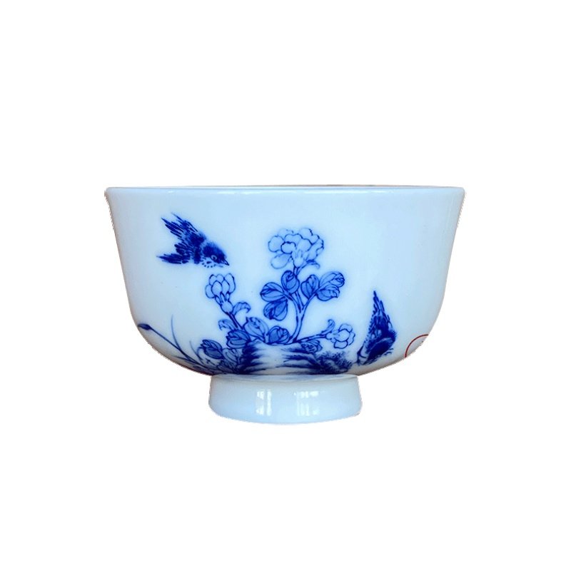 青花景德镇九段手绘青花瓷瓷器妙手花鸟品茗压手杯茶杯