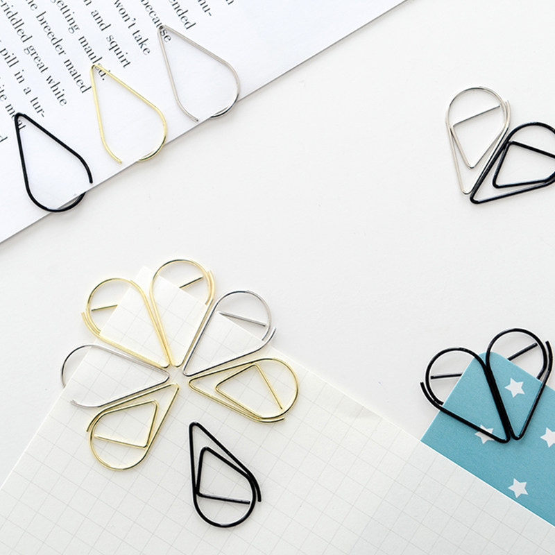水滴回形针 彩色金属曲别针 分页夹纸办公用品 试卷文件装订 盒装