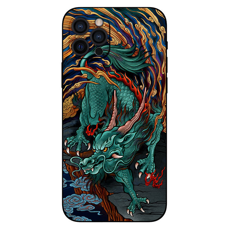 古造麒麟下山适用iphone12promax手机机壳中国国风浮雕手机保护套