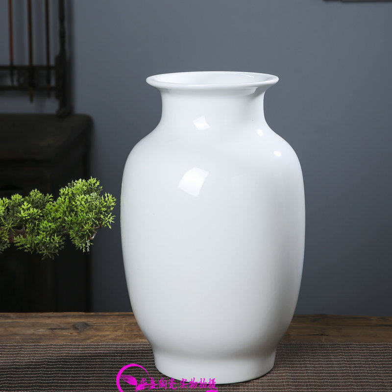 景德镇陶瓷器冬瓜纯白色花瓶高白釉白釉中大特大号装饰品花瓶