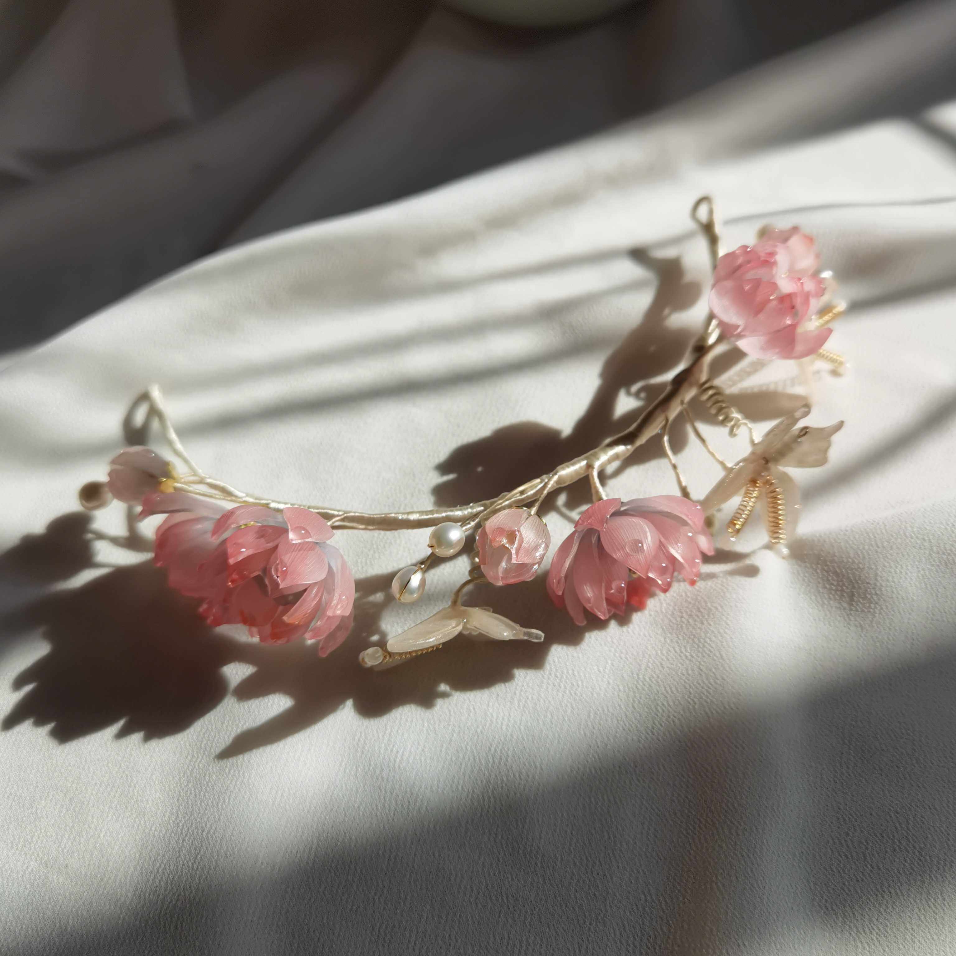 头饰懿坤水彩莲花福蝶花冠汉服珠珍发饰