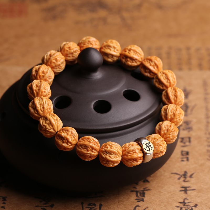 天然龙纹桃核雕刻八棱手文玩核桃佛珠手链男女手链