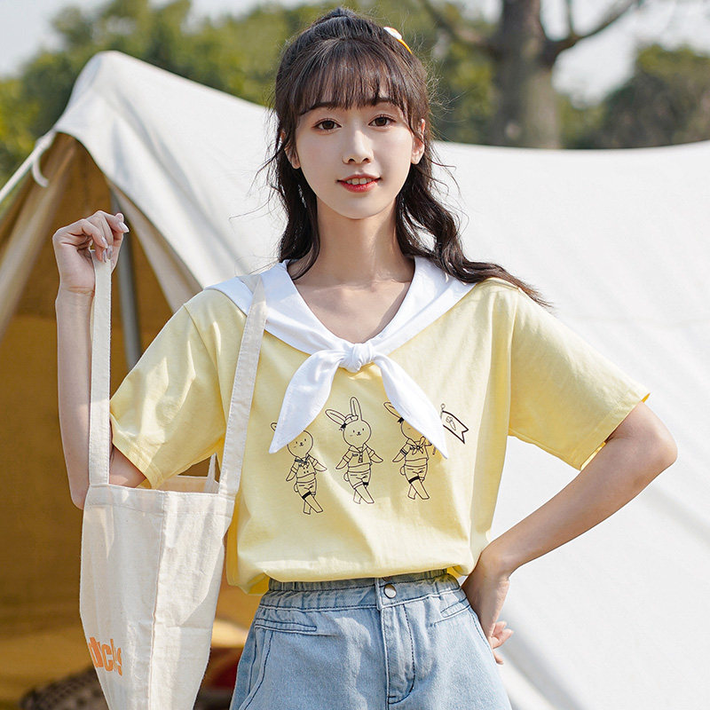 少女女学生休闲套装夏装短袖纯棉上衣时尚高中t恤