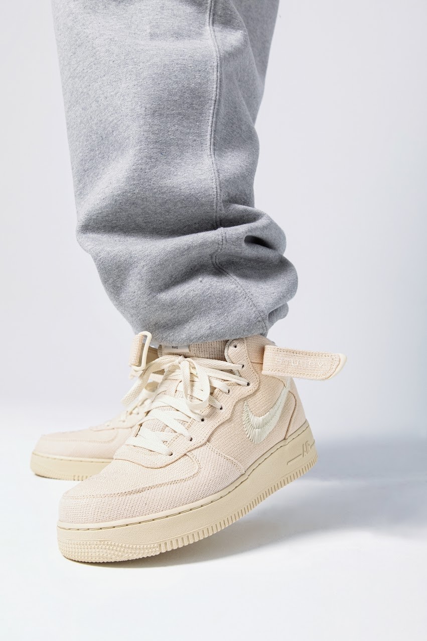 现货stussyairforce斯图西联名中帮休闲板鞋亚麻高帮鞋