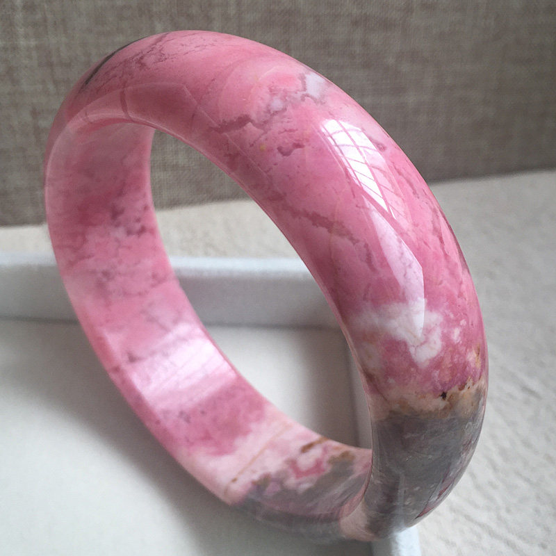 高瓷天然蔷薇辉石手镯玫瑰石桃花玉粉红润优雅手镯
