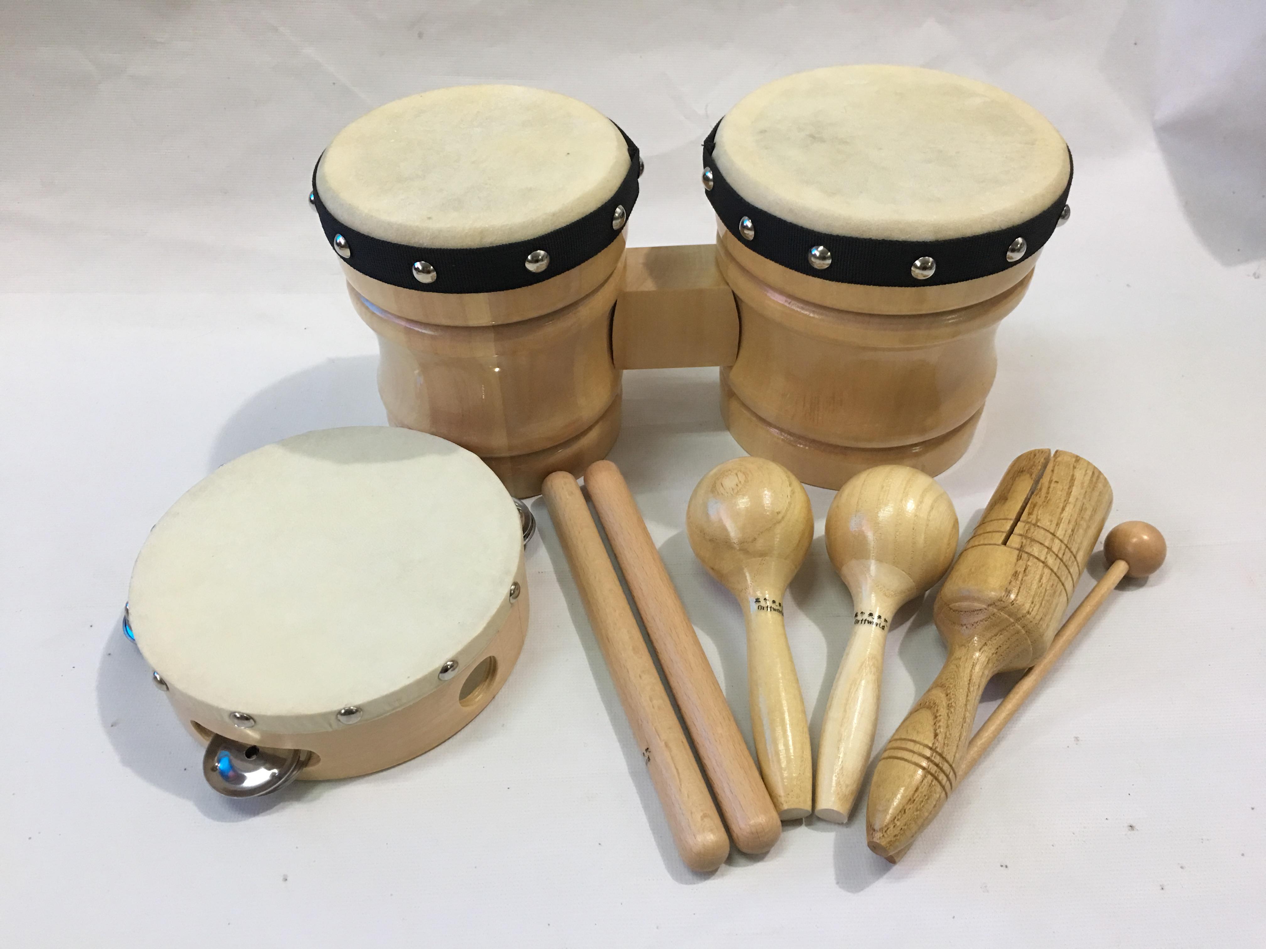 邦戈件套幼儿园学校奥尔夫专业打击乐器木质清漆儿童音乐乐器套装