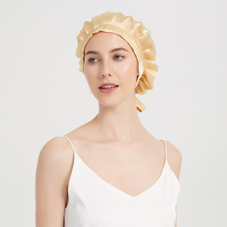 新品可调睡帽真丝长发护发舒适调节系带桑蚕帽子
