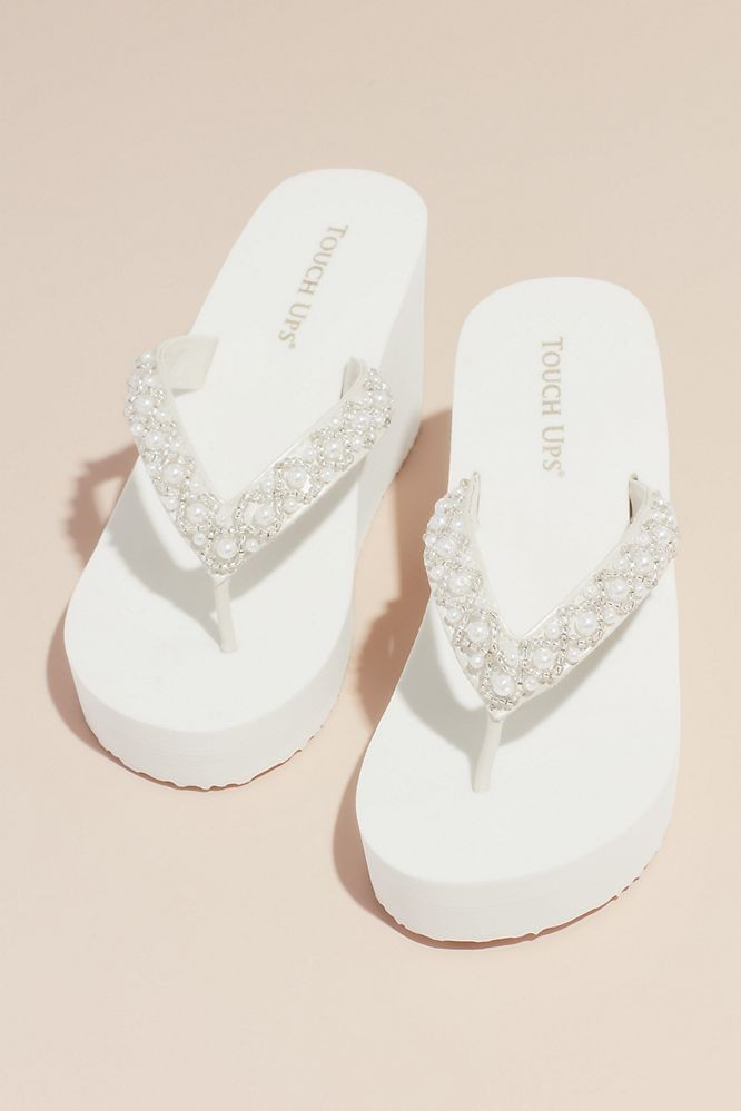 2020美国专柜代购daivdspretty白色珍珠坡跟人拖鞋时装凉鞋