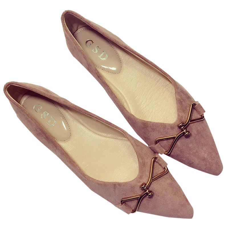 2020春季新款百搭单鞋女尖头浅口船鞋金属装饰平底鞋简约淑女鞋潮