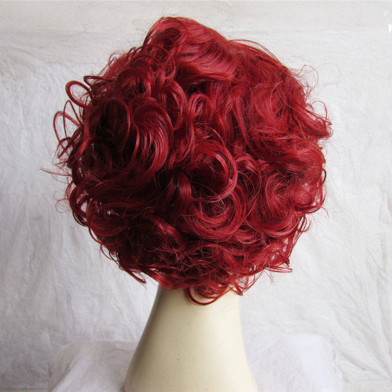 时尚红色假发蓬松短卷发头套逼真爆炸头发型高温日常整顶假发