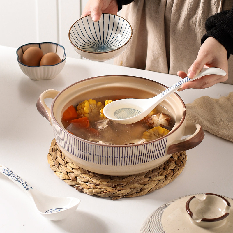 川岛屋日式陶瓷汤勺家用大号盛汤大勺子长柄调羹舀粥勺稀饭勺汤匙