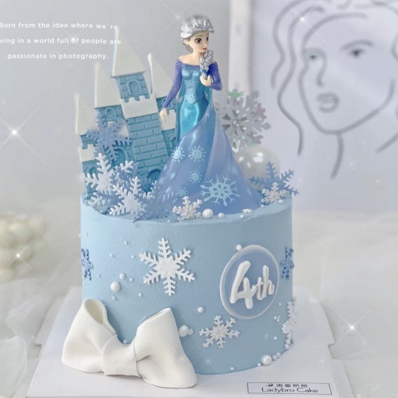冰雪公主蛋糕摆件艾莎女王安娜雪花城堡插牌节日装扮用品