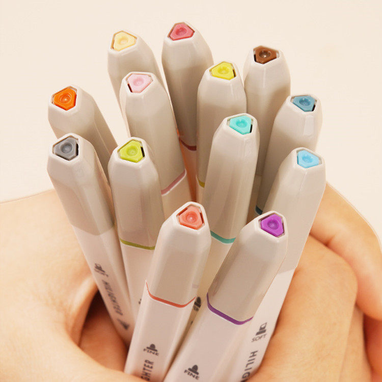 点石软硬双头荧光色笔24色彩色手账绘画涂鸦荧光笔