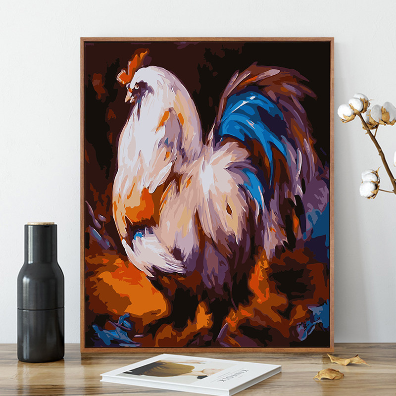大公鸡动物数字油彩彩画丙烯diy填色手绘创意diy