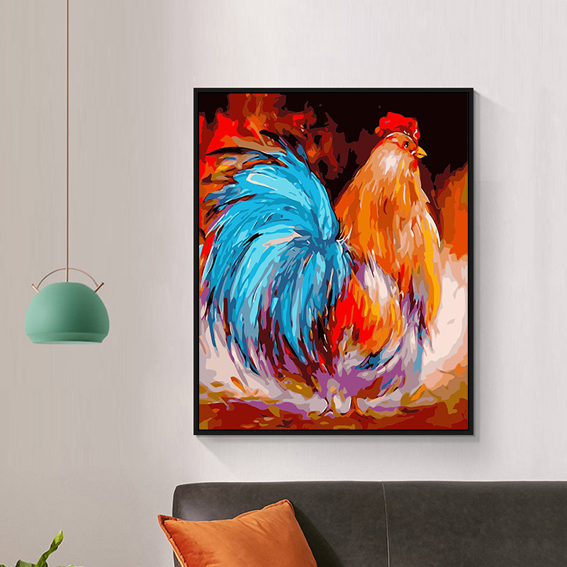 大公鸡动物数字油彩彩画丙烯diy填色手绘创意diy