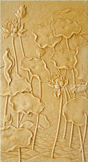 砂岩雕塑荷叶壁饰酒店别墅玄关隔断浮雕高档砂岩雕刻