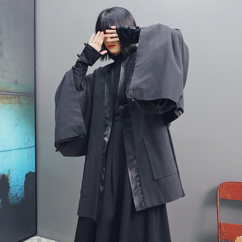 中式国风改良盘扣外套女广袖拼接披肩汉服元素开衫斗篷女装上衣潮