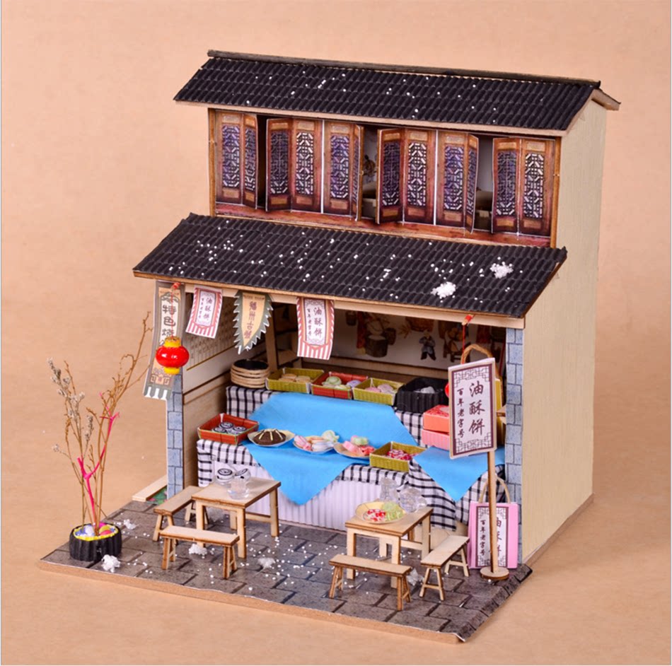 diy小屋中国风建筑模型古代摊位中式手工制作小房子木屋创意礼物
