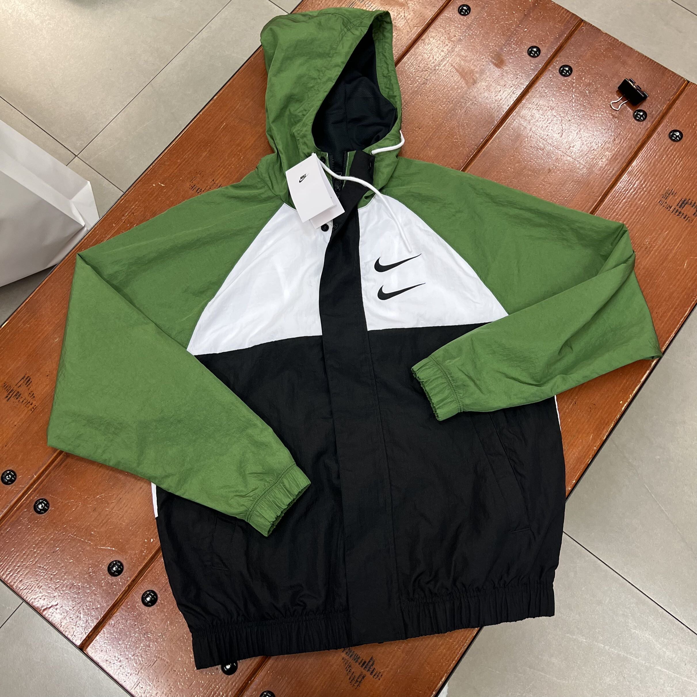 nike耐克双钩男子logo连帽夹克外套冲锋衣黑运动茄克