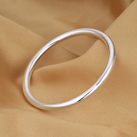 999纯银手镯足银镯子光圈闭口日韩简约光面银饰品送女友生日礼物
